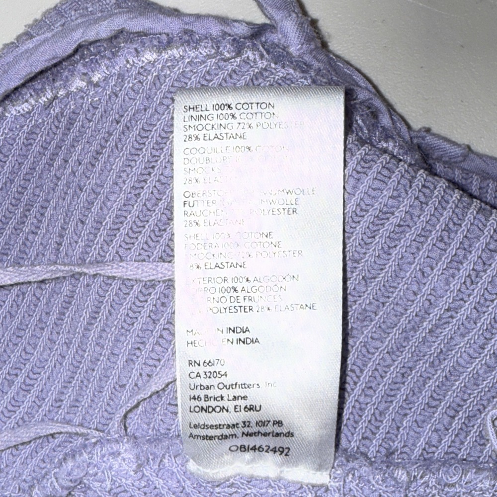 UO Janae Ruffle Lavender Cami Urban Outfitters Smocked Dot Embroidered Top XS - Picture 9 of 9